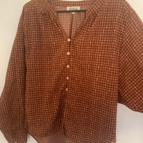 Rust Blouse with Checkered Pattern - Picture 2 of 4